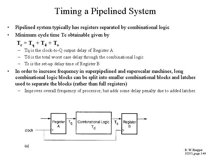 Timing a Pipelined System • • Pipelined system typically has registers separated by combinational