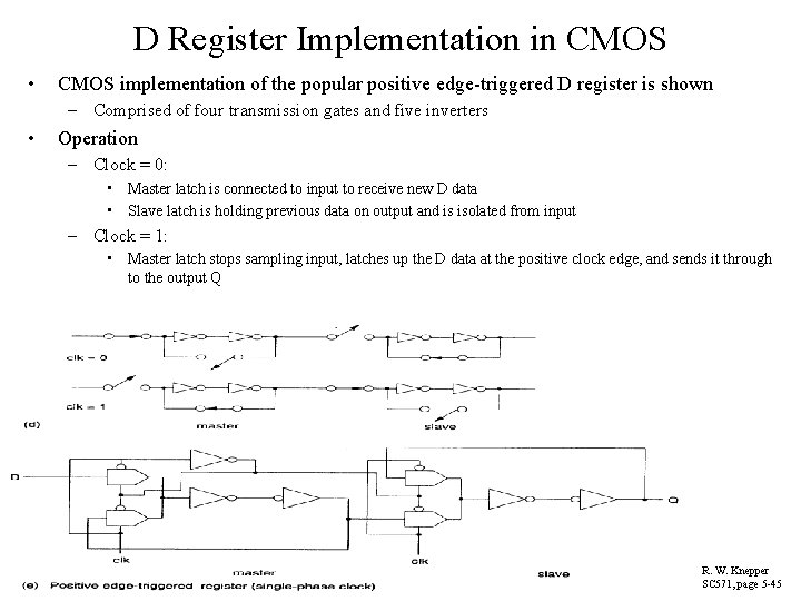 D Register Implementation in CMOS • CMOS implementation of the popular positive edge-triggered D