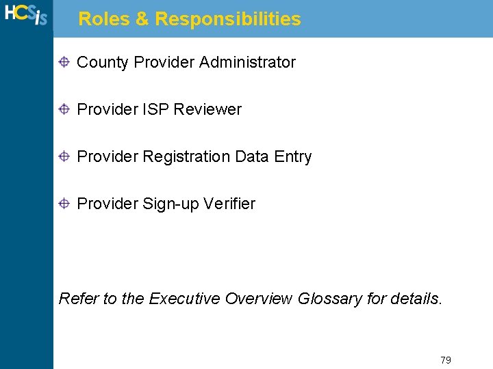 Roles & Responsibilities County Provider Administrator Provider ISP Reviewer Provider Registration Data Entry Provider