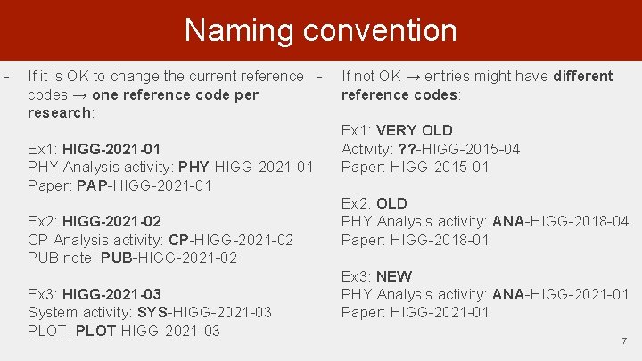 Naming convention - If it is OK to change the current reference codes →