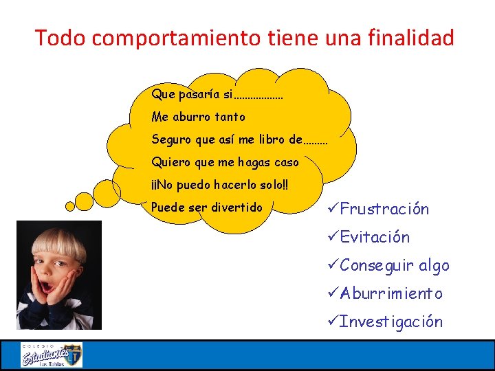 Todo comportamiento tiene una finalidad Que pasaría si……………… Me aburro tanto Seguro que así