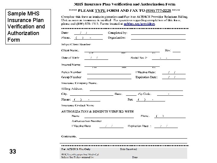 Sample MHS Insurance Plan Verification and Authorization Form 33 