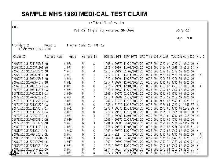 SAMPLE MHS 1980 MEDI-CAL TEST CLAIM 44 