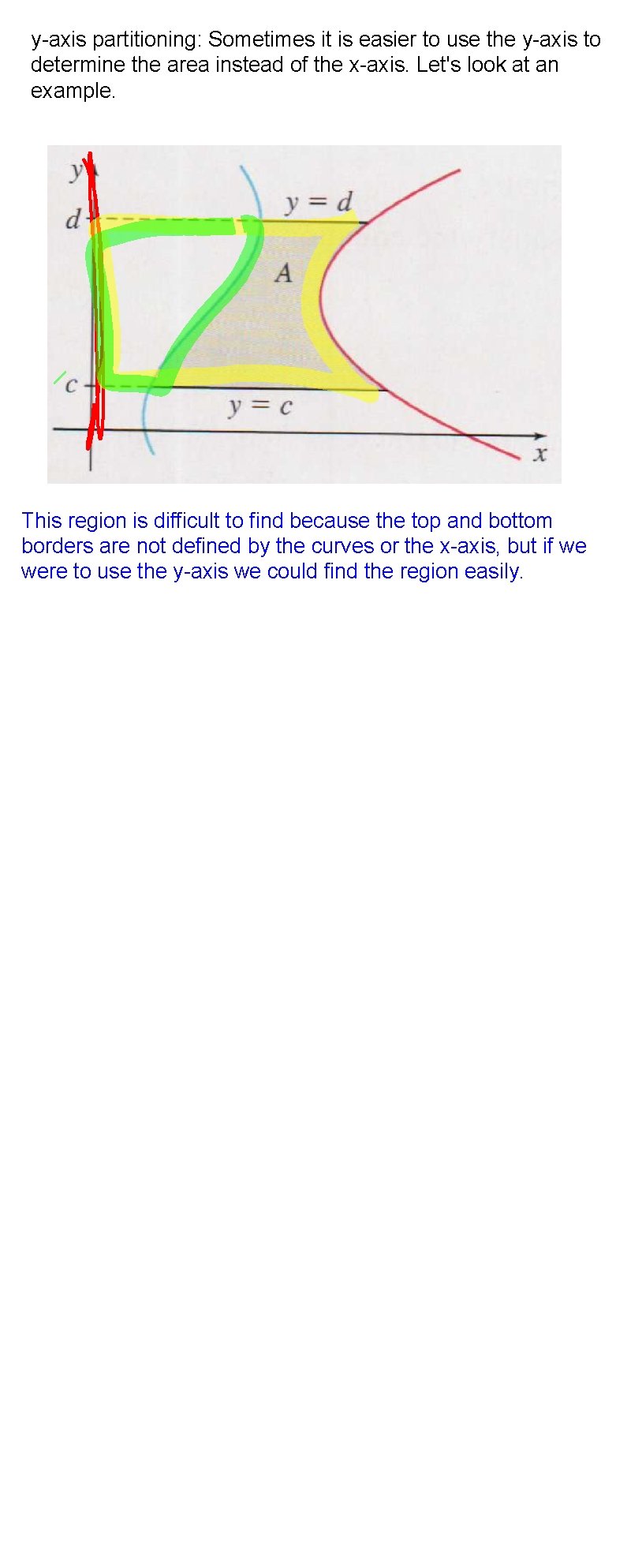 y-axis partitioning: Sometimes it is easier to use the y-axis to determine the area