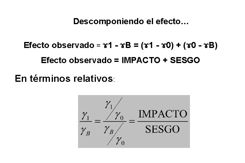 Descomponiendo el efecto… Efecto observado = ɤ 1 - ɤB = (ɤ 1 -