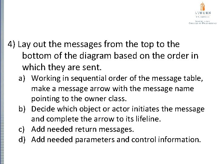 Steps for Building a Sequence Diagram 4) Lay out the messages from the top