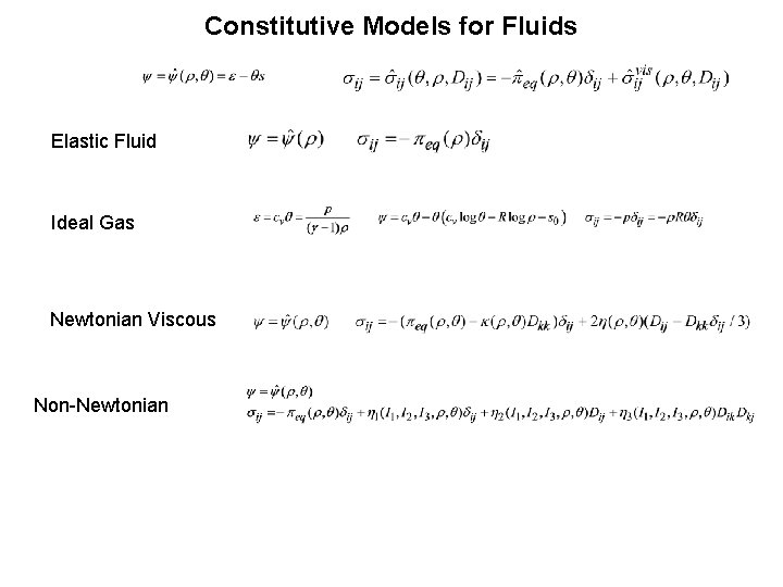 Constitutive Models for Fluids Elastic Fluid Ideal Gas Newtonian Viscous Non-Newtonian 