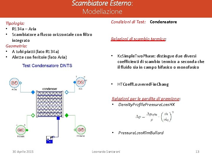 Scambiatore Esterno: Esterno Modellazione Tipologia: • R 134 a – Aria • Scambiatore a Scambiatore Esterno: Esterno Modellazione Tipologia: • R 134 a – Aria • Scambiatore a