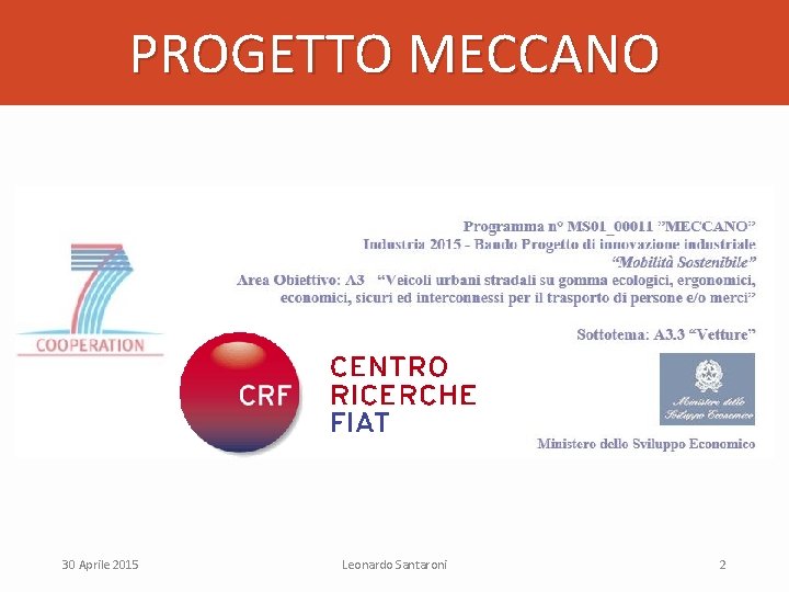 PROGETTO MECCANO 30 Aprile 2015 Leonardo Santaroni 2 PROGETTO MECCANO 30 Aprile 2015 Leonardo Santaroni 2