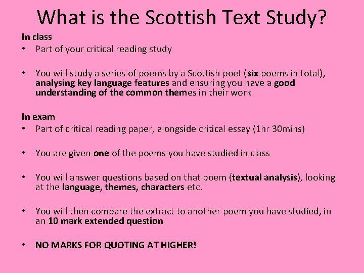 What is the Scottish Text Study? In class • Part of your critical reading What is the Scottish Text Study? In class • Part of your critical reading