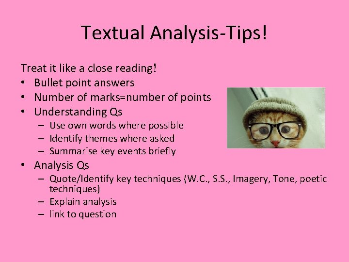 Textual Analysis-Tips! Treat it like a close reading! • Bullet point answers • Number Textual Analysis-Tips! Treat it like a close reading! • Bullet point answers • Number