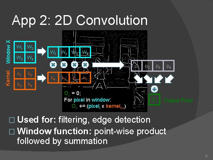 Kernel Window X App 2: 2 D Convolution W 1 W 2 W 3