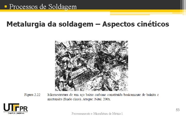 § Processos de Soldagem Metalurgia da soldagem – Aspectos cinéticos Processamento e Manufatura de § Processos de Soldagem Metalurgia da soldagem – Aspectos cinéticos Processamento e Manufatura de