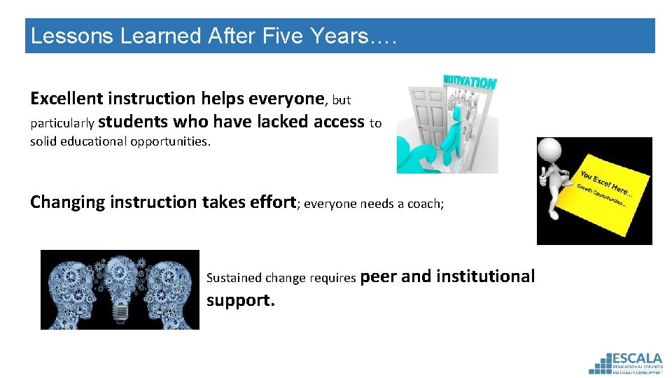 Lessons Learned After Five Years…. Excellent instruction helps everyone, but particularly students who have