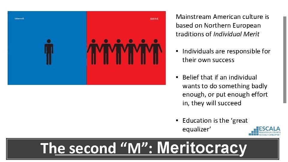 Mainstream American culture is based on Northern European traditions of Individual Merit • Individuals