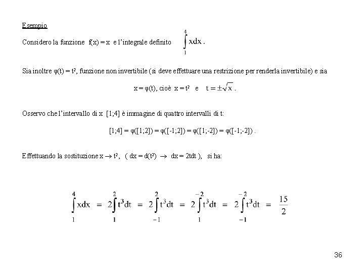 Esempio Considero la funzione f(x) = x e l’integrale definito Sia inoltre φ(t) = Esempio Considero la funzione f(x) = x e l’integrale definito Sia inoltre φ(t) =