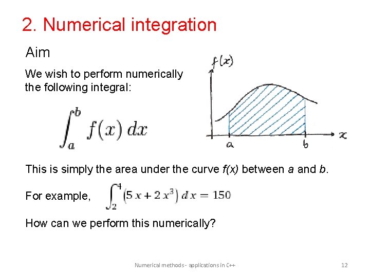 2. Numerical integration Aim We wish to perform numerically the following integral: This is
