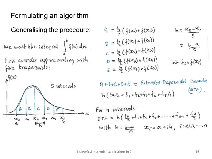 Formulating an algorithm Generalising the procedure: Numerical methods - applications in C++ 16 