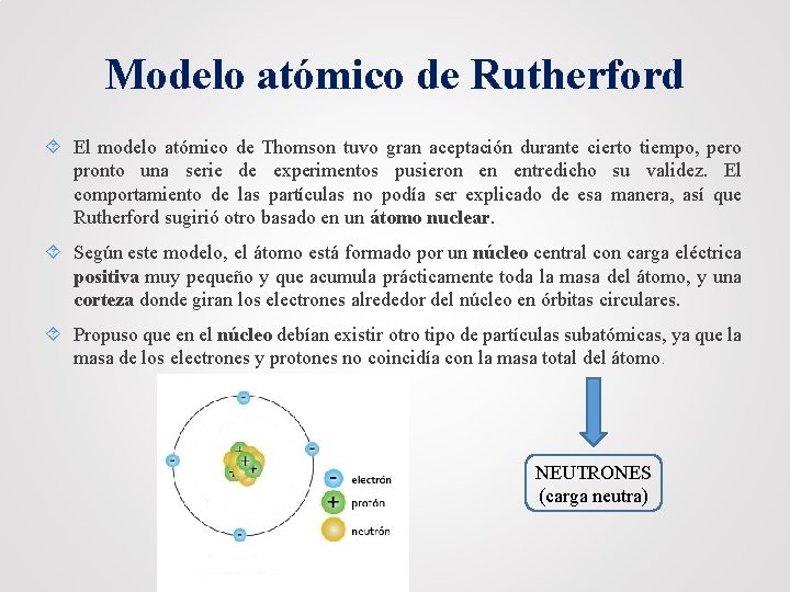 Modelo atómico de Rutherford El modelo atómico de Thomson tuvo gran aceptación durante cierto