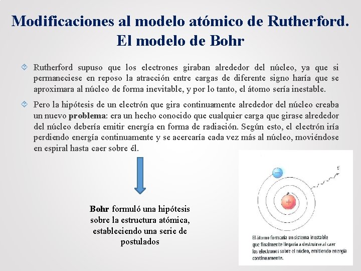 Modificaciones al modelo atómico de Rutherford. El modelo de Bohr Rutherford supuso que los