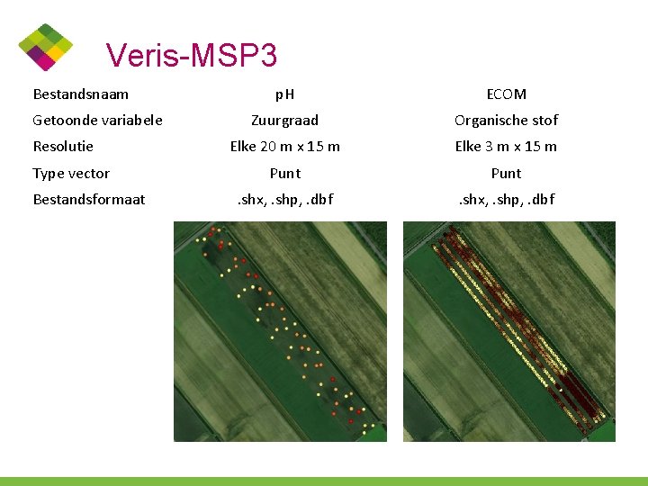 Veris-MSP 3 Bestandsnaam Getoonde variabele Resolutie Type vector Bestandsformaat p. H ECOM Zuurgraad Organische