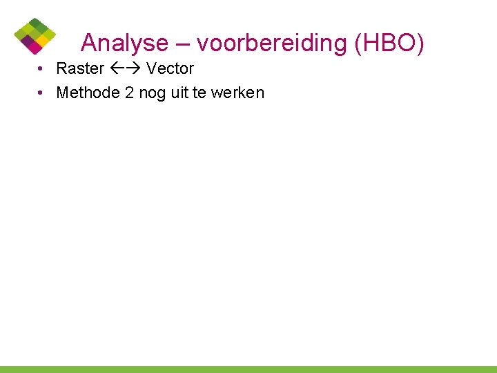 Analyse – voorbereiding (HBO) • Raster Vector • Methode 2 nog uit te werken