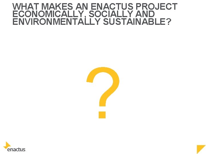 WHAT MAKES AN ENACTUS PROJECT ECONOMICALLY, SOCIALLY AND ENVIRONMENTALLY SUSTAINABLE? ? 