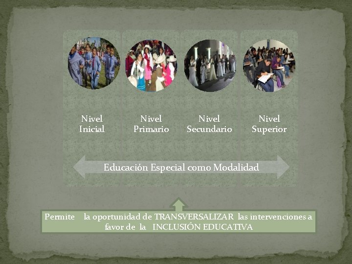 Nivel Inicial Nivel Primario Nivel Secundario Nivel Superior Educación Especial como Modalidad Permite la