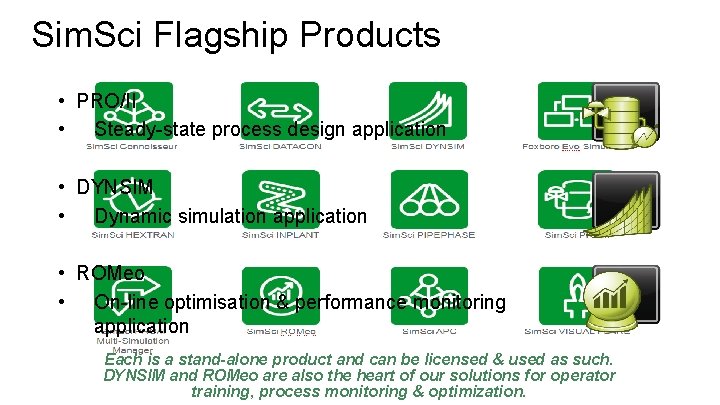 Sim. Sci Flagship Products • PRO/II • Steady-state process design application • DYNSIM •