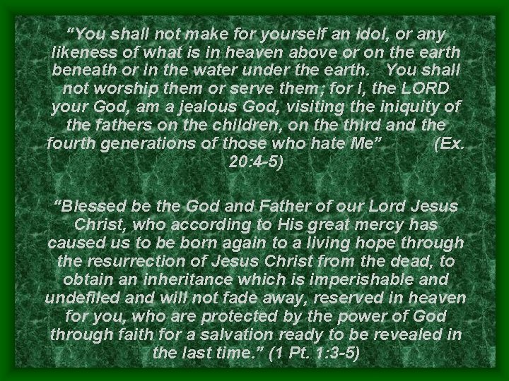 “You shall not make for yourself an idol, or any likeness of what is