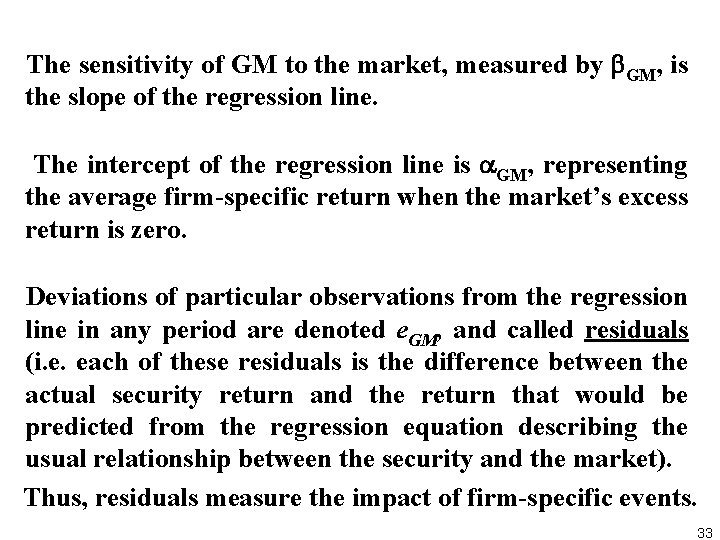 The sensitivity of GM to the market, measured by GM, is the slope of