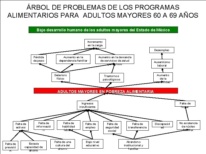 ÁRBOL DE PROBLEMAS DE LOS PROGRAMAS ALIMENTARIOS PARA ADULTOS MAYORES 60 A 69 AÑOS