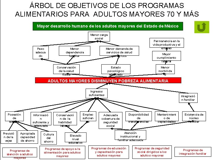 ÁRBOL DE OBJETIVOS DE LOS PROGRAMAS ALIMENTARIOS PARA ADULTOS MAYORES 70 Y MÁS Mayor