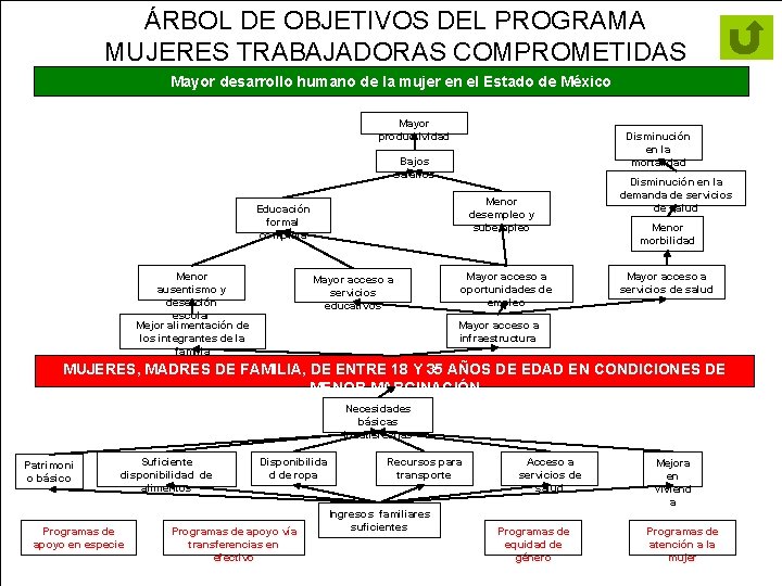 ÁRBOL DE OBJETIVOS DEL PROGRAMA MUJERES TRABAJADORAS COMPROMETIDAS Mayor desarrollo humano de la mujer