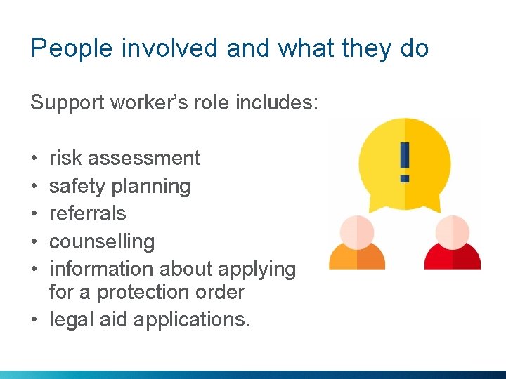 People involved and what they do Support worker’s role includes: • • • risk