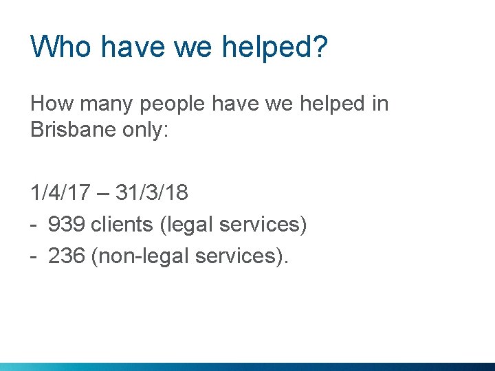 Who have we helped? How many people have we helped in Brisbane only: 1/4/17