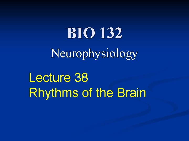 BIO 132 Neurophysiology Lecture 38 Rhythms of the Brain 