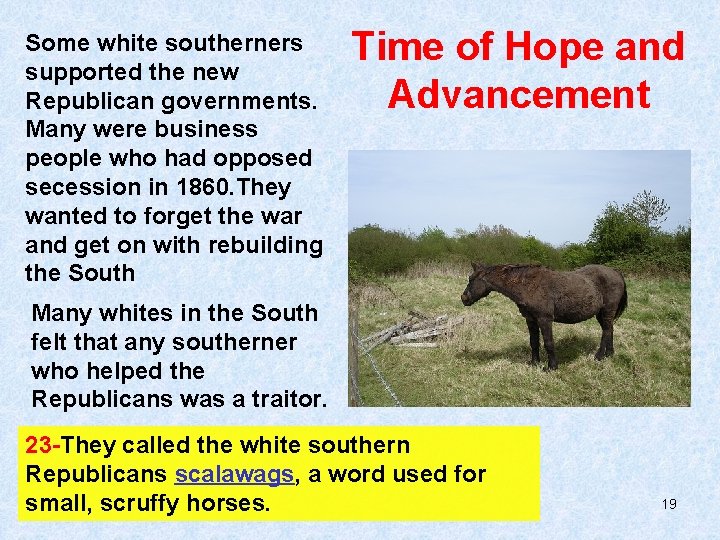 Some white southerners supported the new Republican governments. Many were business people who had