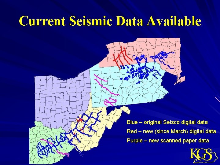 Current Seismic Data Available Blue – original Seisco digital data Red – new (since