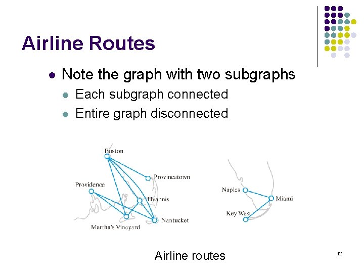 Airline Routes l Note the graph with two subgraphs l l Each subgraph connected