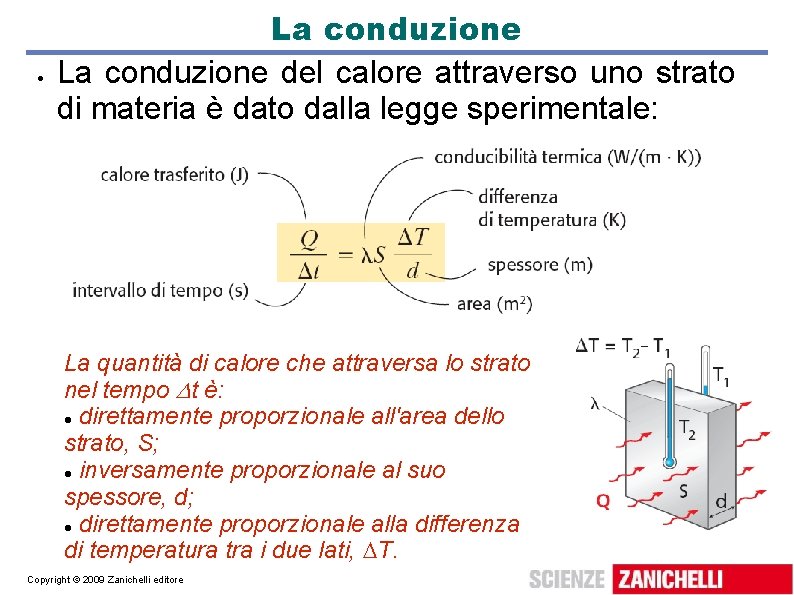  La conduzione del calore attraverso uno strato di materia è dato dalla legge