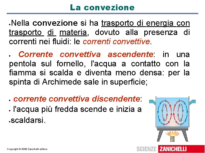 La convezione Nella convezione si ha trasporto di energia con trasporto di materia, dovuto