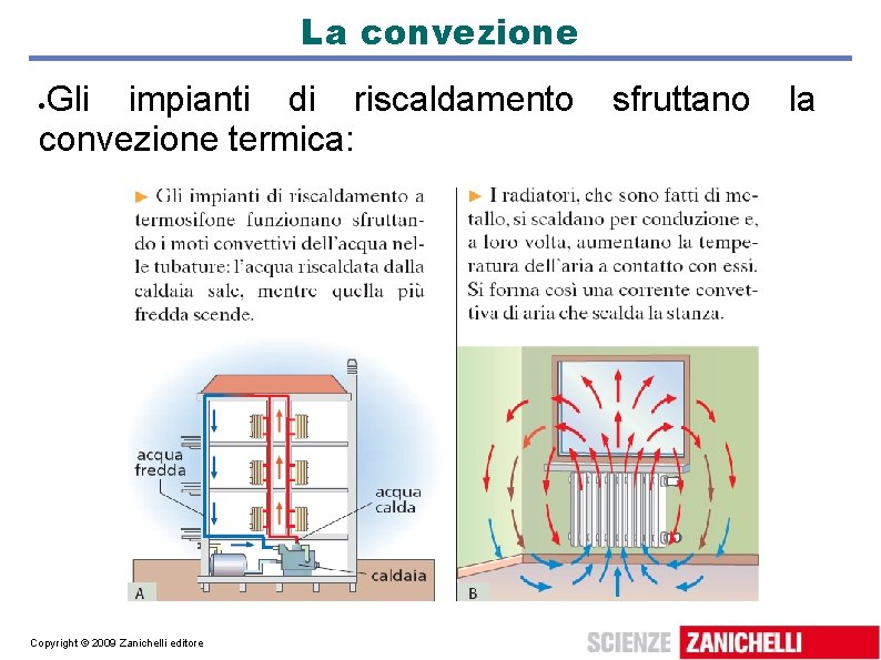 La convezione Gli impianti di riscaldamento convezione termica: Copyright © 2009 Zanichelli editore sfruttano