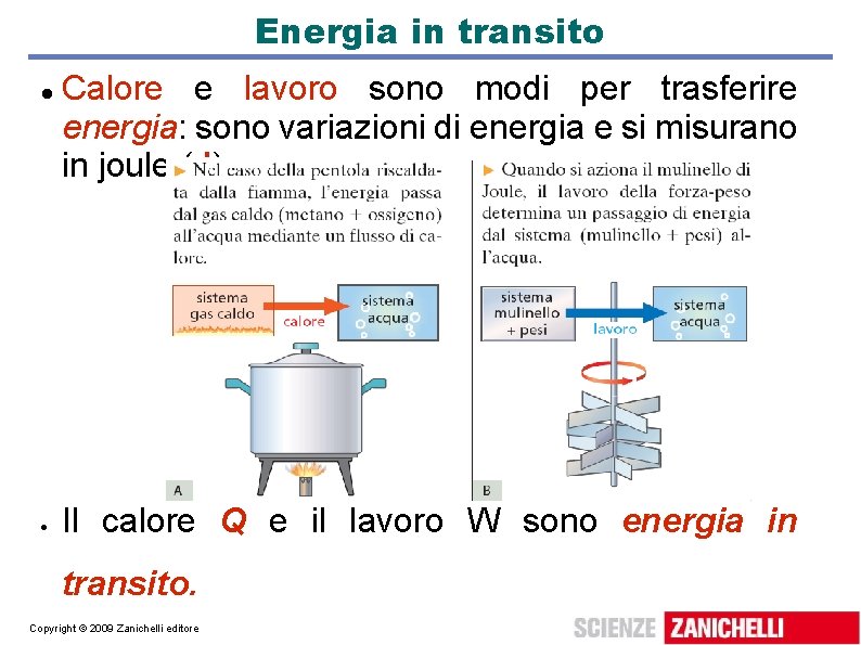 Energia in transito Calore e lavoro sono modi per trasferire energia: sono variazioni di