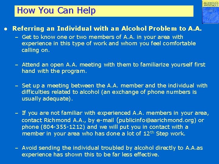 How You Can Help l Referring an Individual with an Alcohol Problem to A.