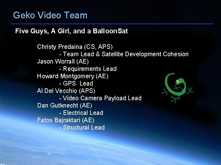 Geko Video Team Five Guys, A Girl, and a Balloon. Sat Christy Predaina (CS,