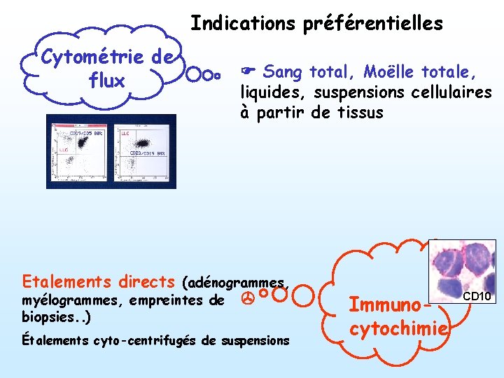 Indications préférentielles Cytométrie de flux F Sang total, Moëlle totale, liquides, suspensions cellulaires à