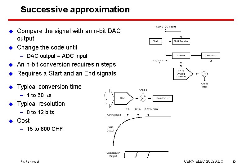 Successive approximation u u Compare the signal with an n-bit DAC output Change the