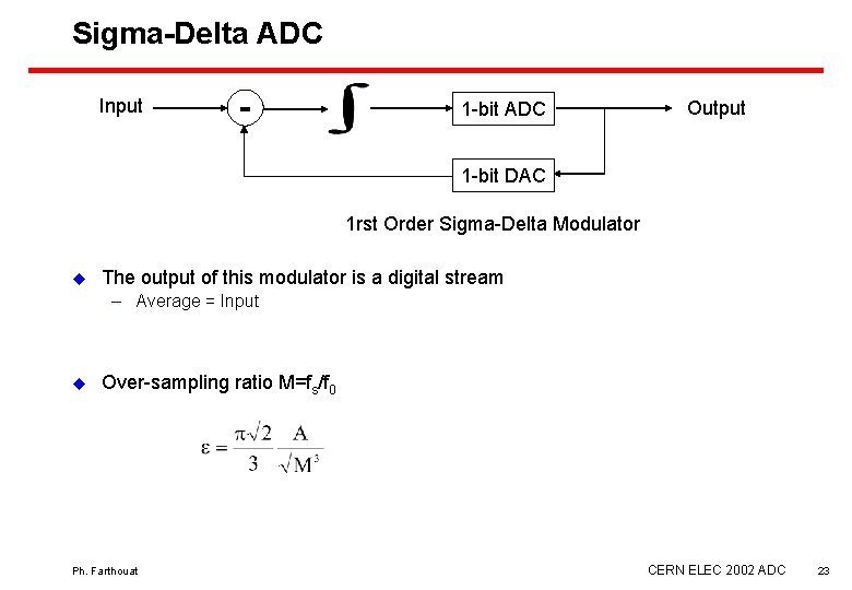 Sigma-Delta ADC Input - 1 -bit ADC Output 1 -bit DAC 1 rst Order