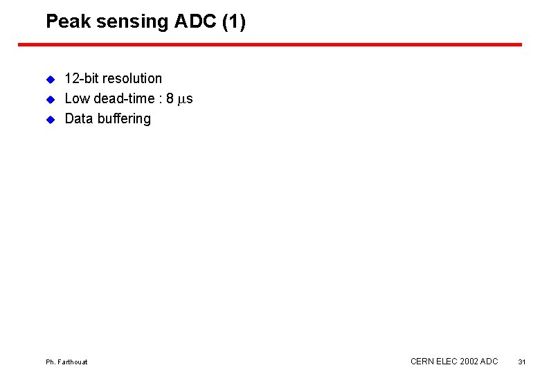 Peak sensing ADC (1) u u u 12 -bit resolution Low dead-time : 8